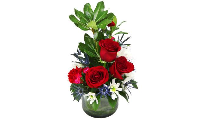 Romantic Red Rose Floral Arrangement – Elegant Flower Delivery in Bonita Springs This stunning floral arrangement is a perfect way to express love, appreciation, or celebration. Featuring lush red roses, vibrant pink and red carnations, delicate white daisies, and striking blue thistle, this bouquet exudes elegance and charm. Accented with fresh greenery, this carefully curated design offers a balance of romance, sophistication, and natural beauty. 🌹 Luxury Red Roses – A Classic Symbol of Love & Passion 🌿 Lush Greenery & Unique Blue Thistle for an Elegant Touch 🎁 Perfect for Anniversaries, Birthdays, Valentine's Day & Special Occasions 🚚 Same-Day Flower Delivery Available in Bonita Springs Whether you're celebrating a romantic occasion, sending a heartfelt gift, or brightening someone’s day, this handcrafted bouquet is a timeless choice. Order now from Forget Me Not Flower Market and let us deliver beauty straight to your loved one's doorstep!